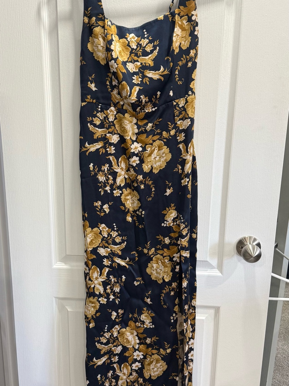 Reformation Solay Silk Dress Size 2, Navy and Yellow Floral Maxi Dress - Picture 5 of 7